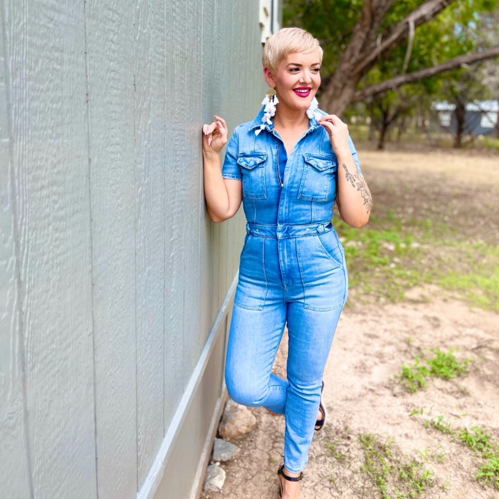 Good American Light Blue Denim Overalls
